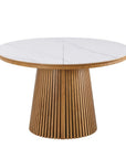 Table à manger ronde extensible en bois clair avec plateau en céramique blanc 120-200cm HEKA