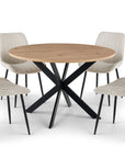 Table à manger ronde plateau effet bois pieds métal noir 120cm SINAYA