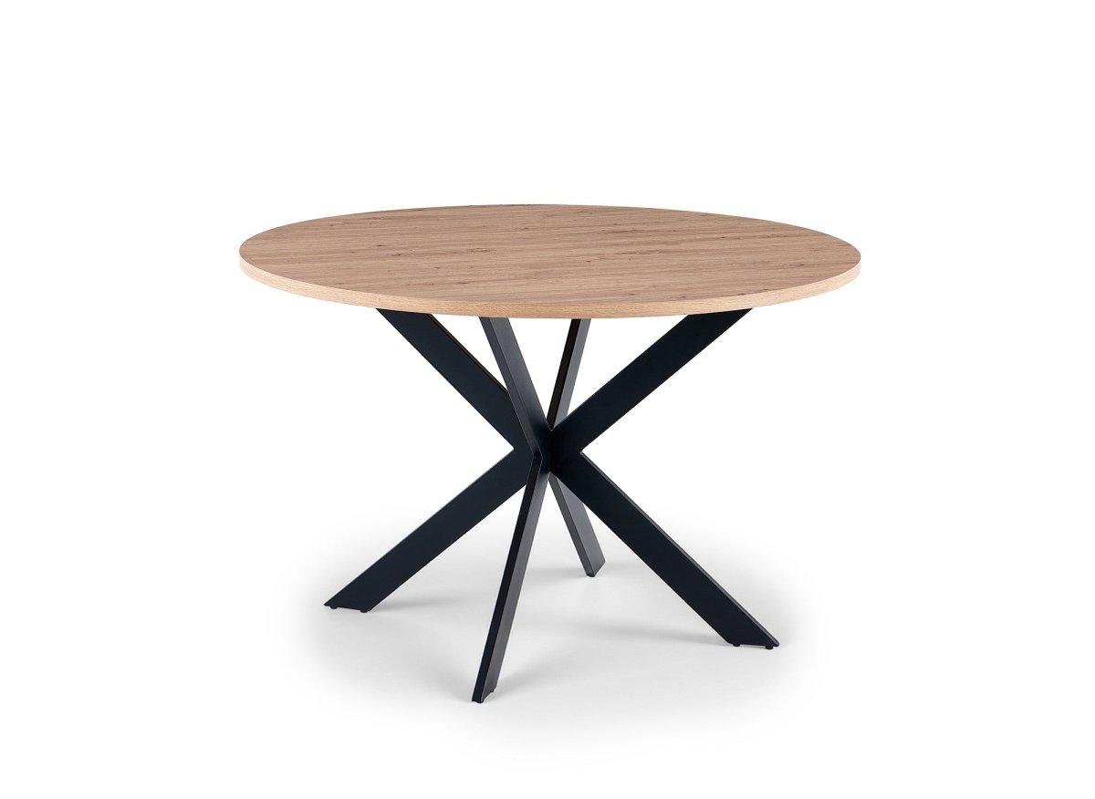 Table à manger ronde plateau effet bois pieds métal noir 120cm SINAYA