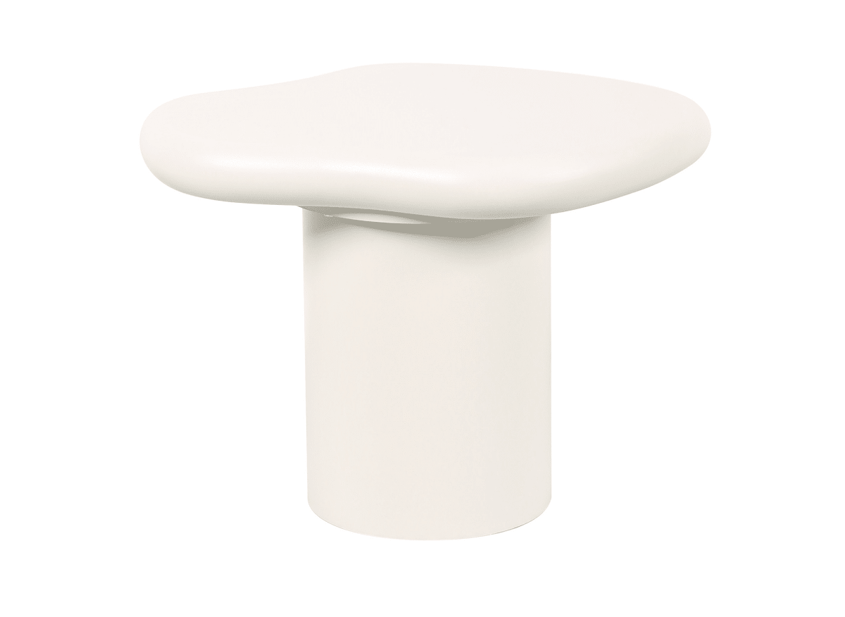 Table basse ronde en béton brossé blanc plateau asymétrique ZELINE