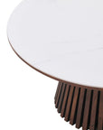 Table basse ronde en bois foncé plateau en céramique blanc HEKA